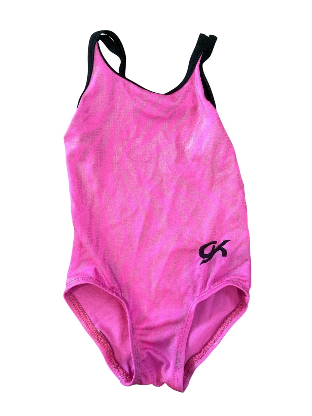 GK Hot Pink Girls' Performance One-Piece Leotard with Black Trim